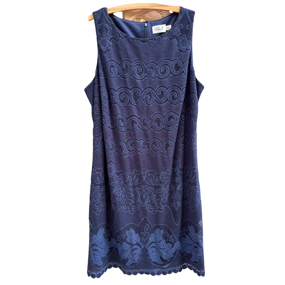 Eliza J Navy Sleeveless Lace Overlay A-Line Dress 14W